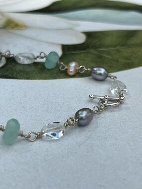 Sterling Silver Pearl and Quartz Bracelet